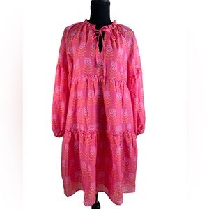 J Marie The Maeve dress tiered 
Floral pink white and Orange babydoll Sz S